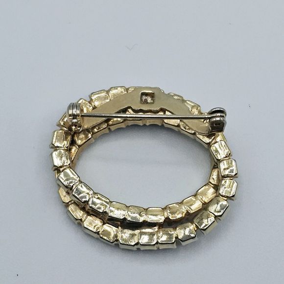 Emerald Green Brooch Vintage Open Double Oval Crystal May Statement Jewelry Pin - Picture 5 of 10